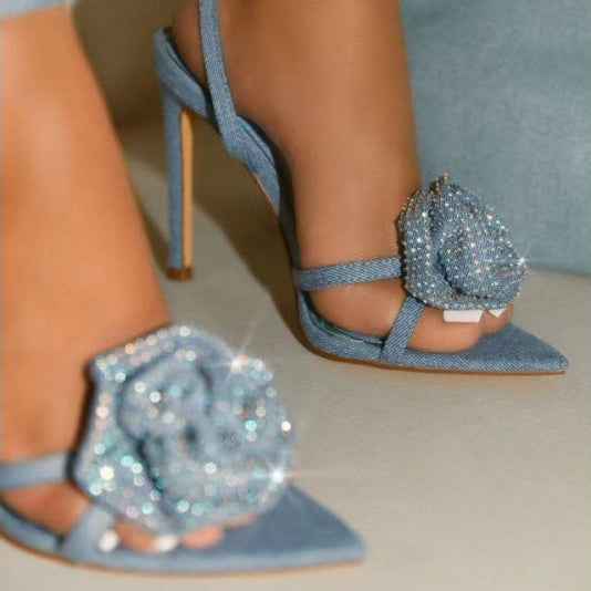 Crystal Bling-bling Flower Pointed Toe Sandals - Premiwear.com