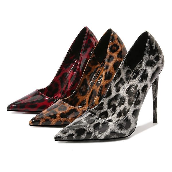 Leopard Print Pointed Thin Heel High Heels - Premiwear.com