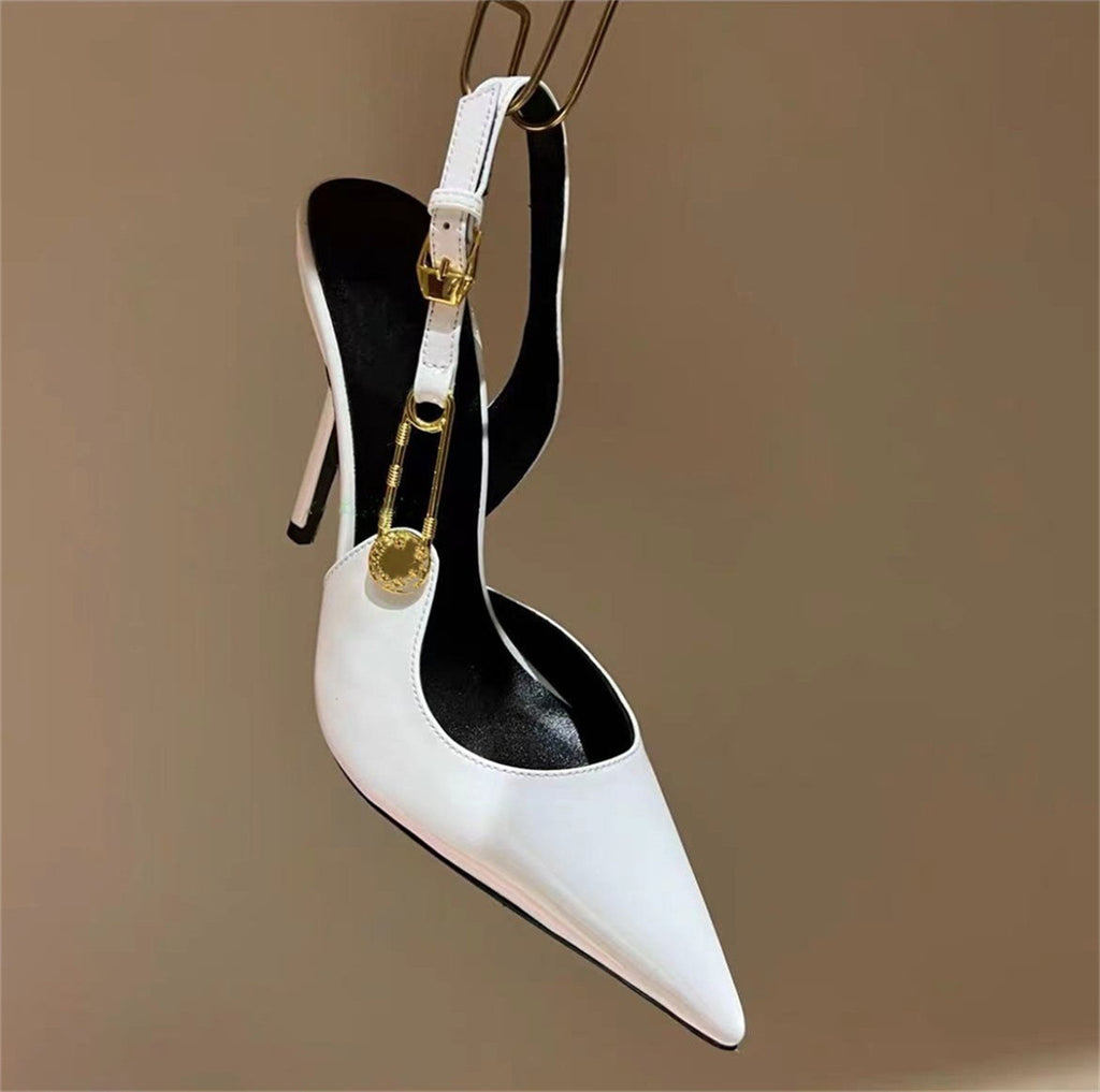 Mirror Metal Buckle Stiletto Heel Sandals - Premiwear.com
