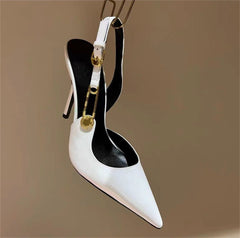 Mirror Metal Buckle Stiletto Heel Sandals - Premiwear.com