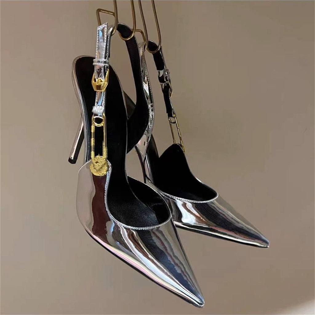 Mirror Metal Buckle Stiletto Heel Sandals - Premiwear.com