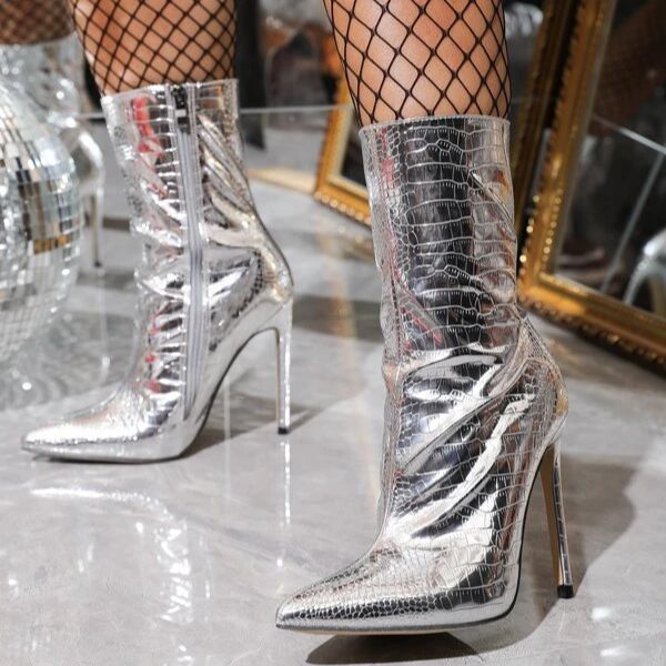 Mirror Metallic Thin Heel Ankle Boots - Premiwear.com