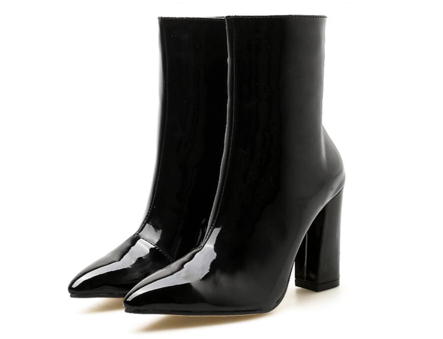 Patent Leather Chunky Heel Metallic Mirror Ankle Boots – Premiwear.com