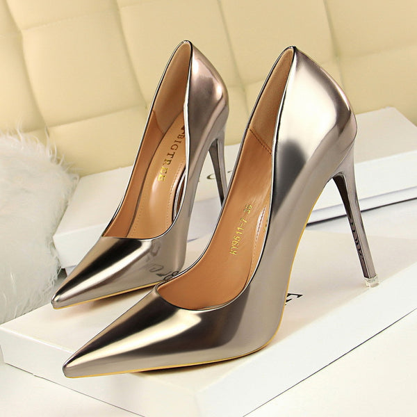 Patent Leather Metal Heel Women Pumps - Premiwear.com