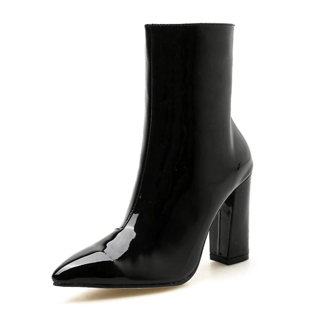 Patent Leather Chunky Heel Metallic Mirror Ankle Boots – Premiwear.com