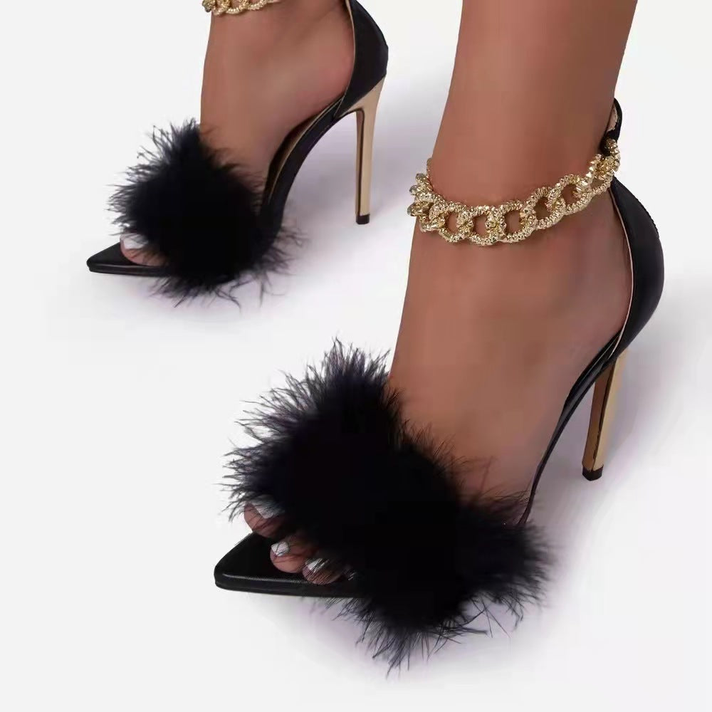 Feather Stiletto Heel Sandals - Premiwear.com