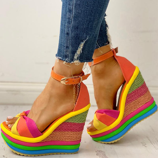 Colorful Leisure Wedges Platform High Heel Sandals - Premiwear