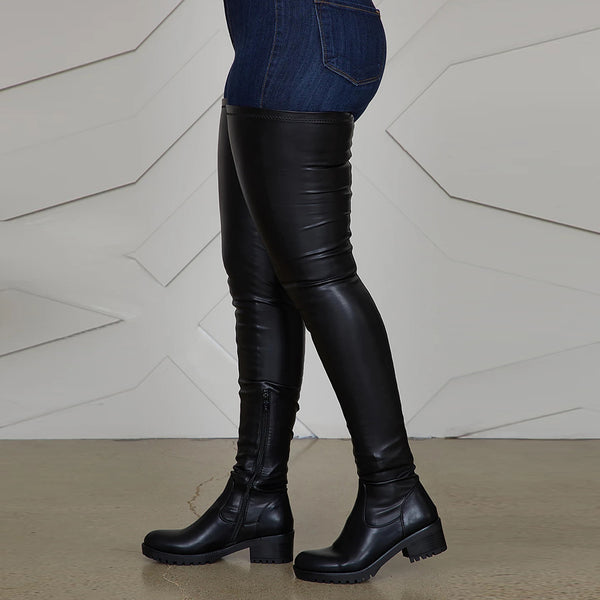 Women's Long Elastic Boots with Low Thick Heels - Premiwear.com