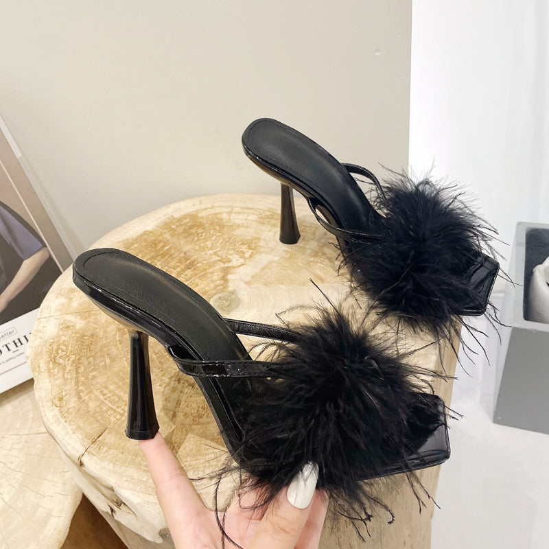 Fashion Fluffy Furry High Heel Mules – Premiwear.com