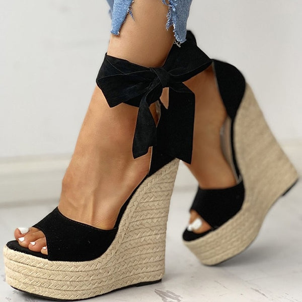 Bow Platform Wedges Sandals - Premiwear