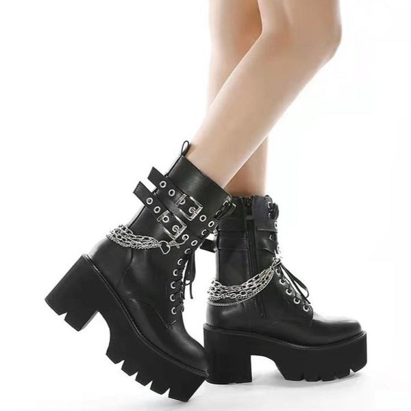 Women Fashion Buckle Platform Boots - Premiwear
